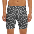 White And Grey Snowflake Pattern Print Men's Long Boxer Briefs