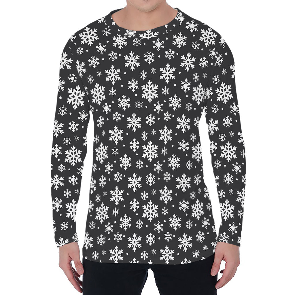 White And Grey Snowflake Pattern Print Men's Long Sleeve T-Shirt