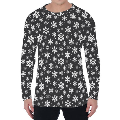 White And Grey Snowflake Pattern Print Men's Long Sleeve T-Shirt