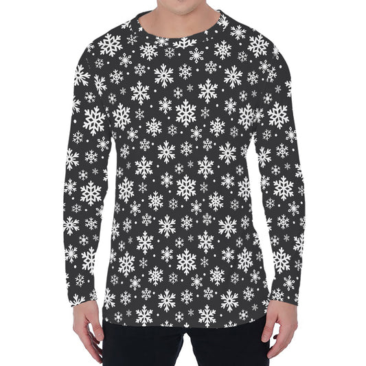 White And Grey Snowflake Pattern Print Men's Long Sleeve T-Shirt