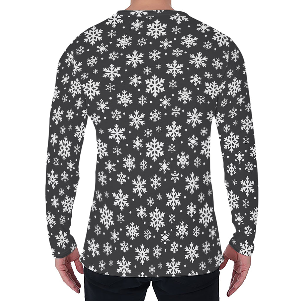White And Grey Snowflake Pattern Print Men's Long Sleeve T-Shirt