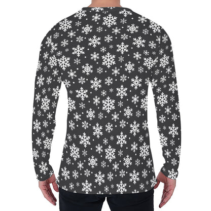White And Grey Snowflake Pattern Print Men's Long Sleeve T-Shirt