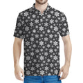 White And Grey Snowflake Pattern Print Men's Polo Shirt