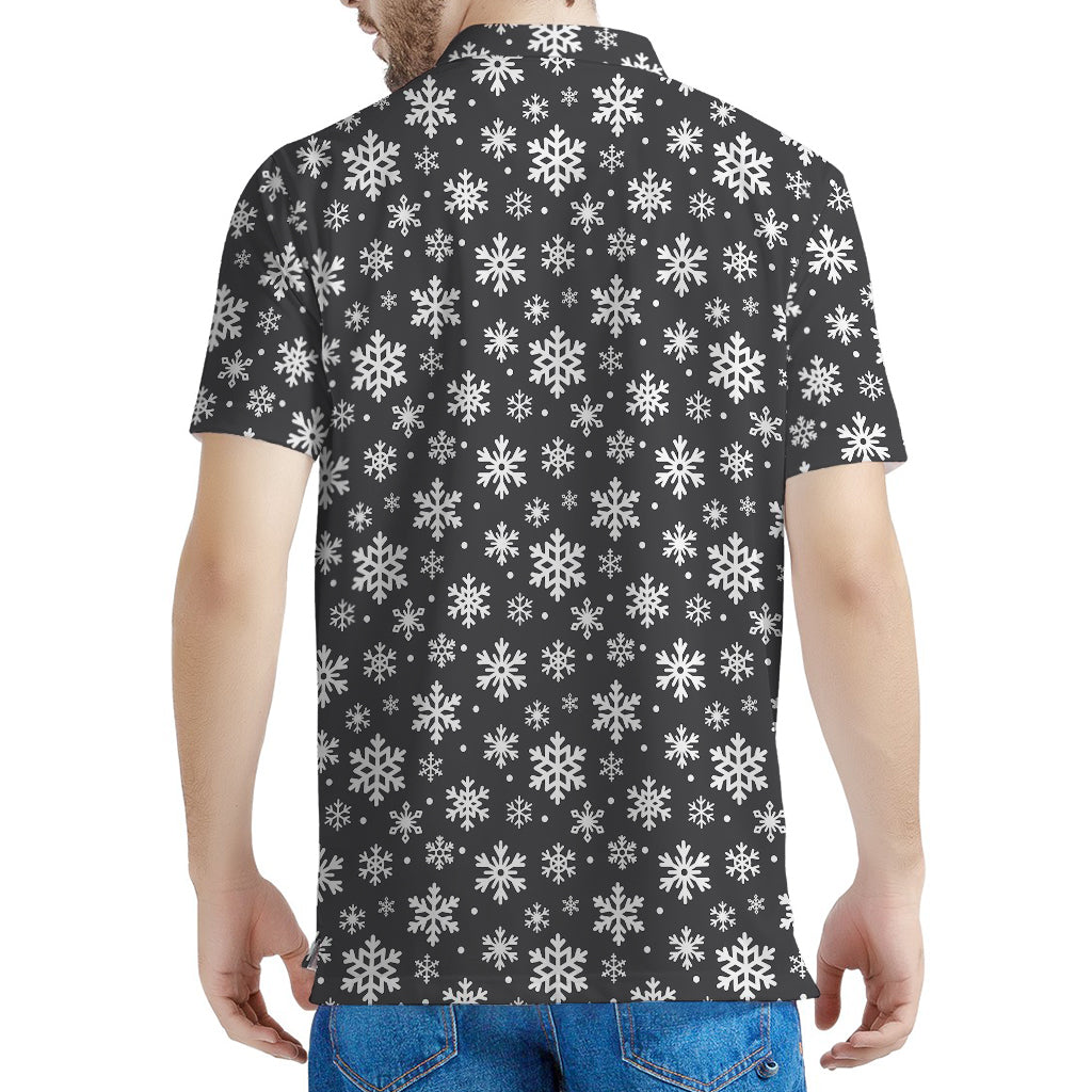 White And Grey Snowflake Pattern Print Men's Polo Shirt