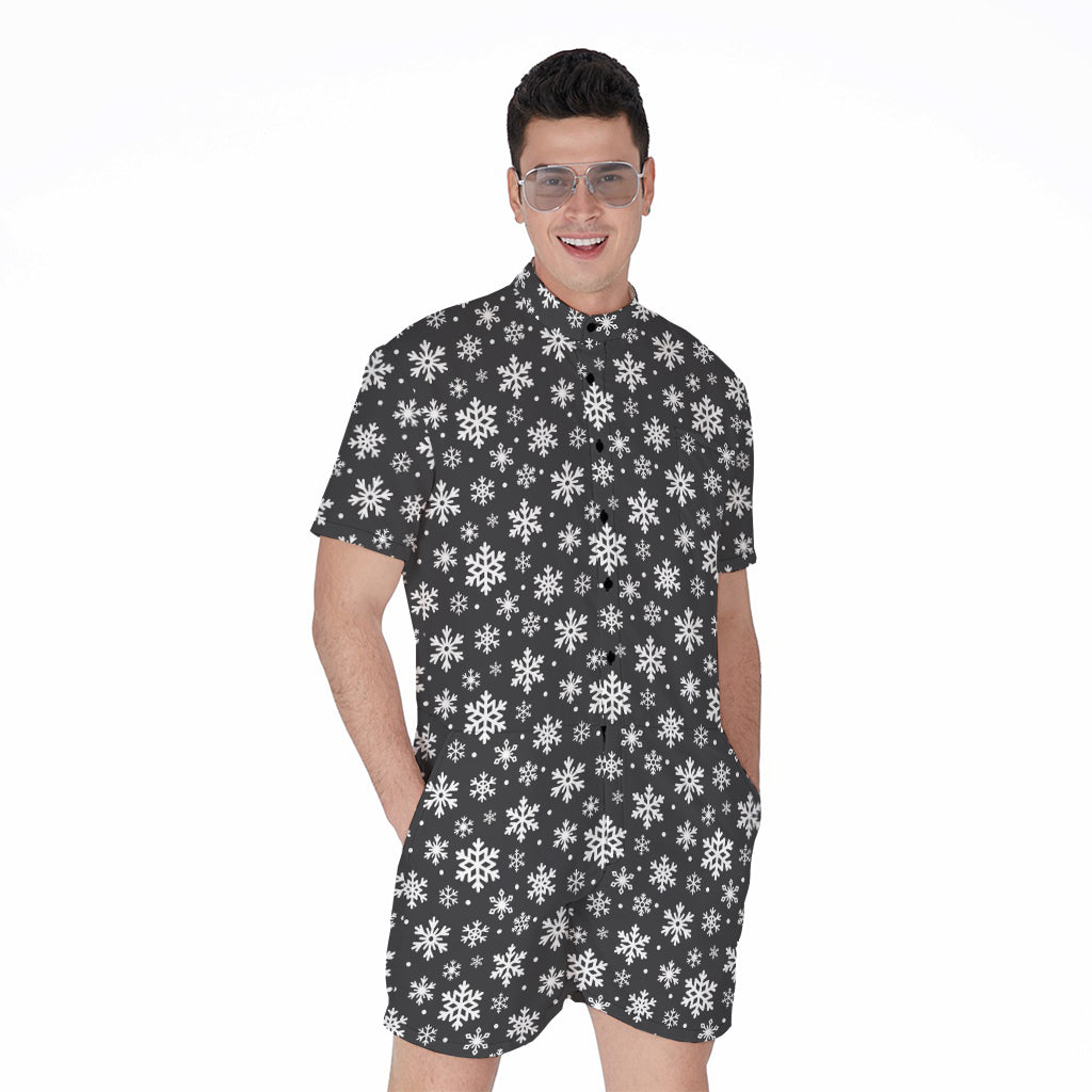 White And Grey Snowflake Pattern Print Men's Rompers