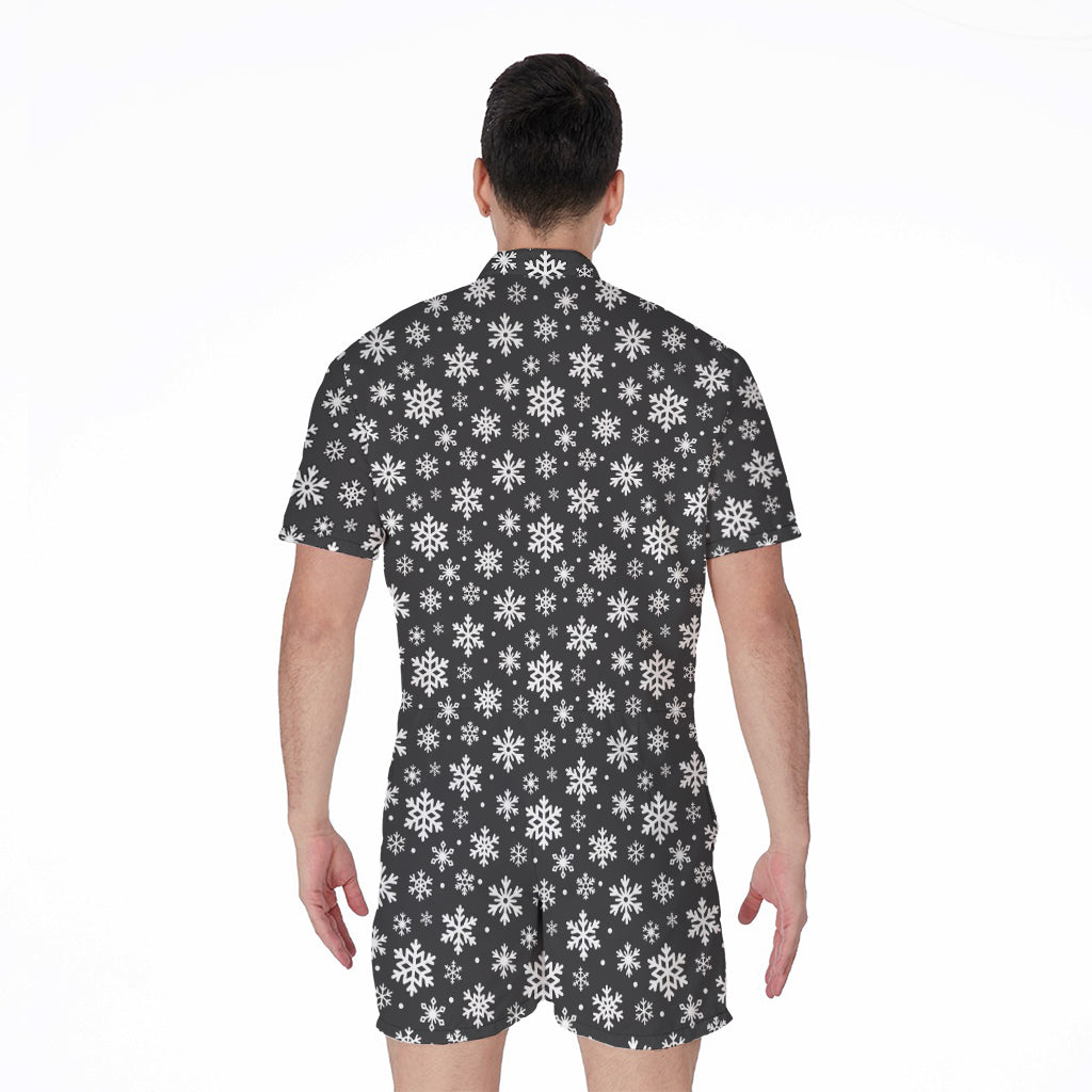 White And Grey Snowflake Pattern Print Men's Rompers