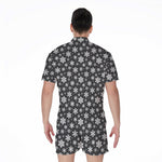 White And Grey Snowflake Pattern Print Men's Rompers
