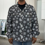 White And Grey Snowflake Pattern Print Men's Shirt Jacket