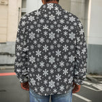 White And Grey Snowflake Pattern Print Men's Shirt Jacket