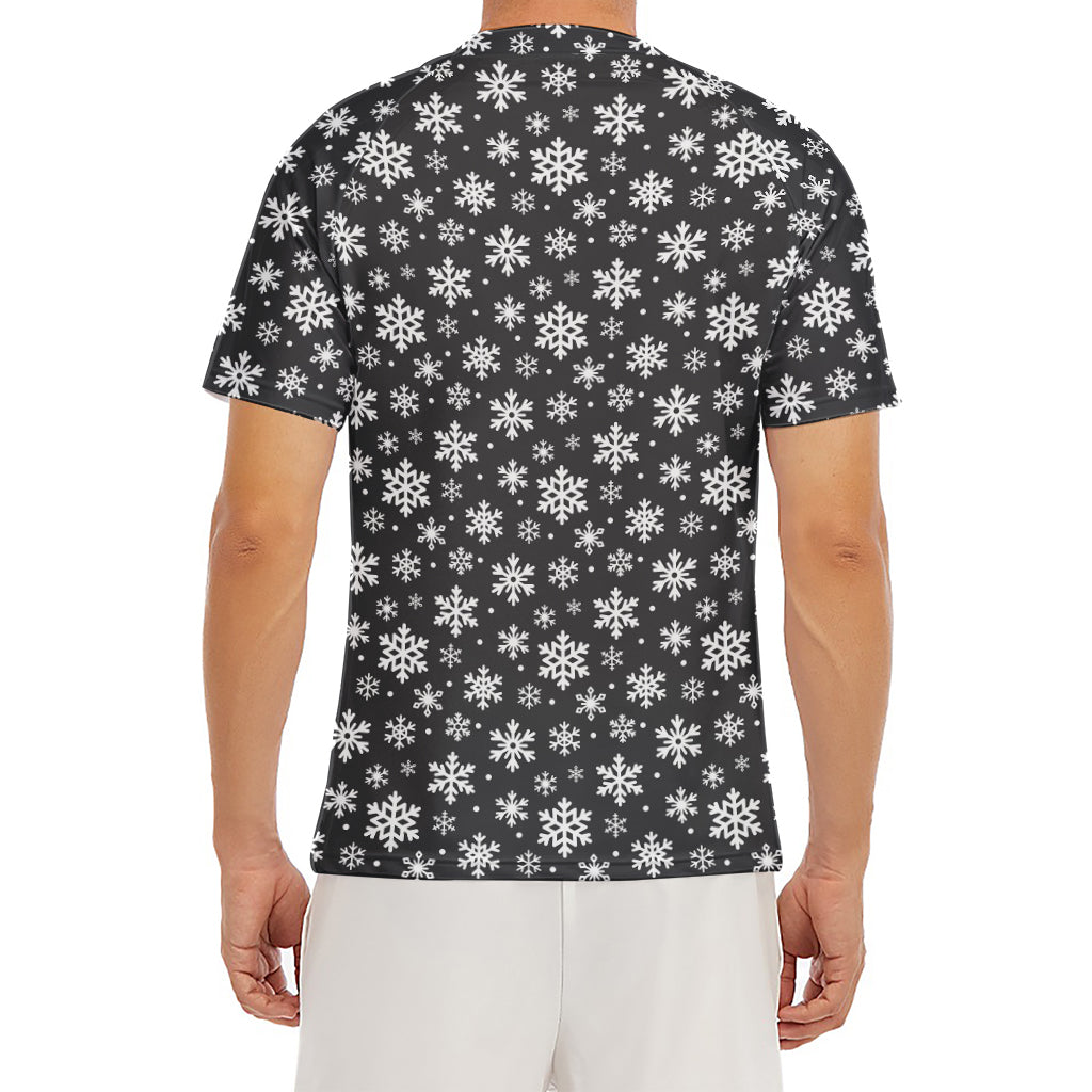 White And Grey Snowflake Pattern Print Men's Short Sleeve Rash Guard