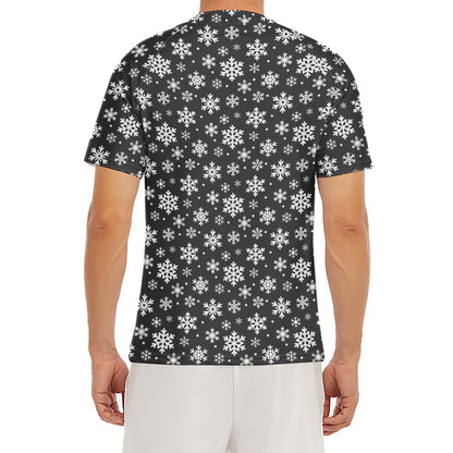 White And Grey Snowflake Pattern Print Men's Short Sleeve Rash Guard
