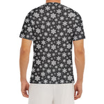 White And Grey Snowflake Pattern Print Men's Short Sleeve Rash Guard