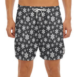 White And Grey Snowflake Pattern Print Men's Split Running Shorts
