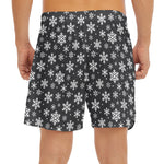 White And Grey Snowflake Pattern Print Men's Split Running Shorts
