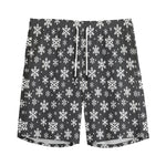 White And Grey Snowflake Pattern Print Men's Sports Shorts