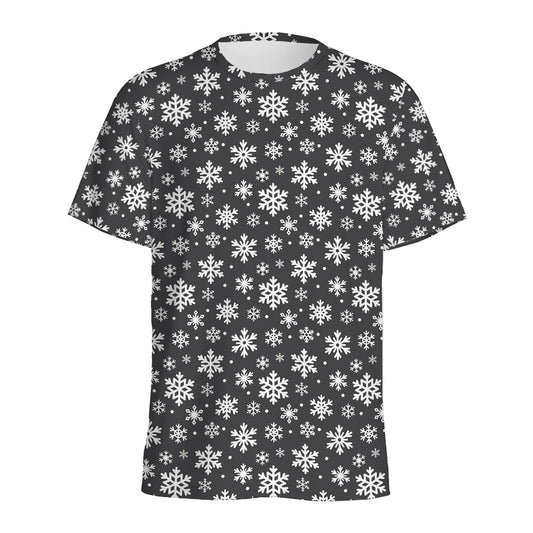 White And Grey Snowflake Pattern Print Men's Sports T-Shirt
