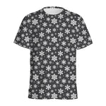 White And Grey Snowflake Pattern Print Men's Sports T-Shirt