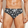 White And Grey Snowflake Pattern Print Men's Swim Briefs