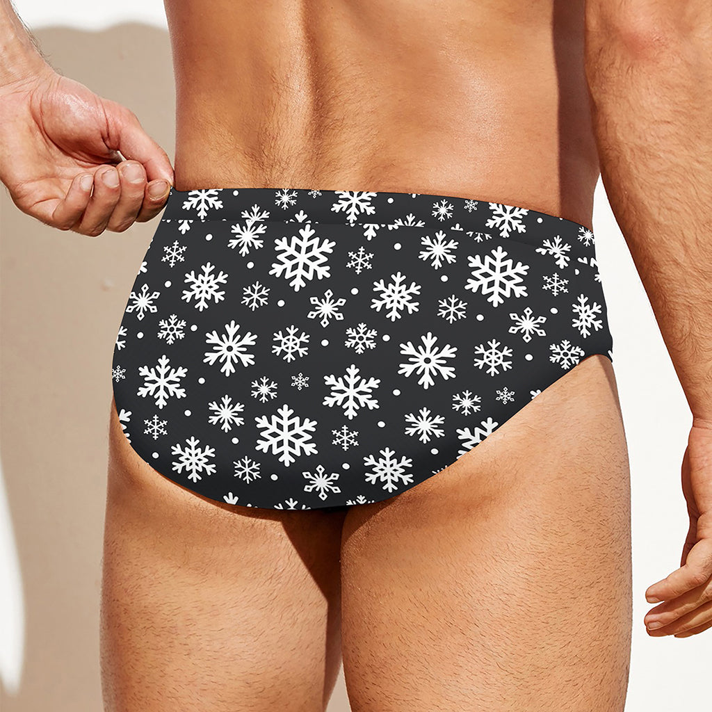 White And Grey Snowflake Pattern Print Men's Swim Briefs