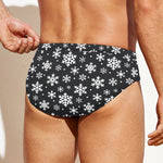 White And Grey Snowflake Pattern Print Men's Swim Briefs