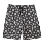 White And Grey Snowflake Pattern Print Men's Swim Trunks