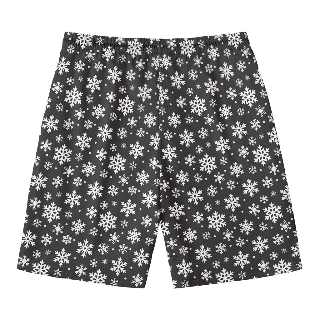 White And Grey Snowflake Pattern Print Men's Swim Trunks