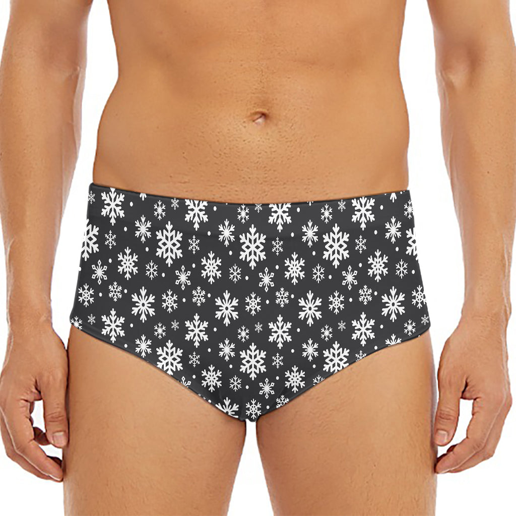 White And Grey Snowflake Pattern Print Men's Triangle Swim Briefs