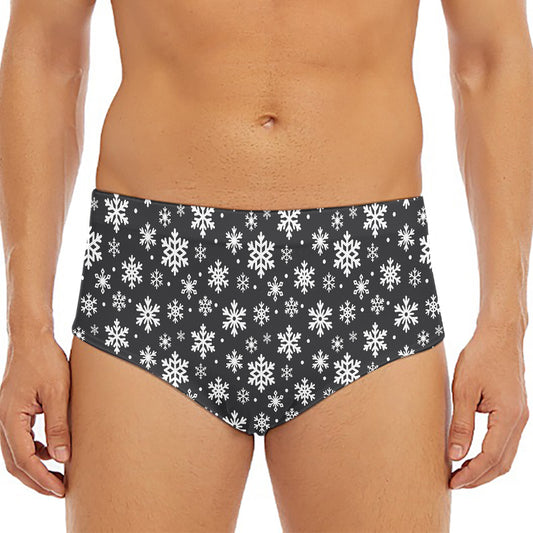 White And Grey Snowflake Pattern Print Men's Triangle Swim Briefs