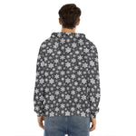 White And Grey Snowflake Pattern Print Men's Velvet Pullover Hoodie