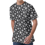 White And Grey Snowflake Pattern Print Men's Velvet T-Shirt
