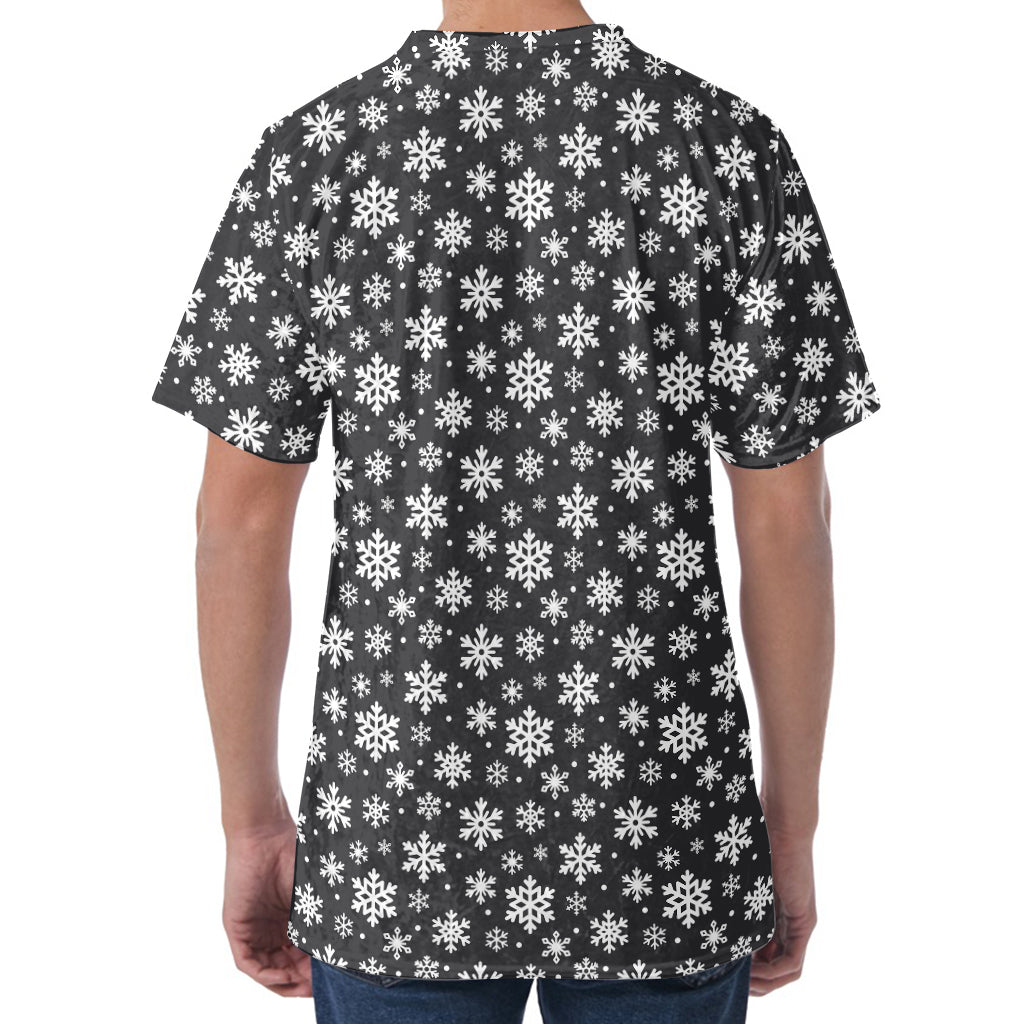White And Grey Snowflake Pattern Print Men's Velvet T-Shirt