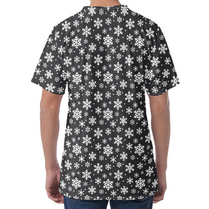 White And Grey Snowflake Pattern Print Men's Velvet T-Shirt