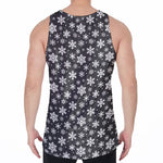 White And Grey Snowflake Pattern Print Men's Velvet Tank Top