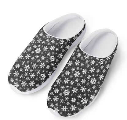 White And Grey Snowflake Pattern Print Mesh Casual Shoes