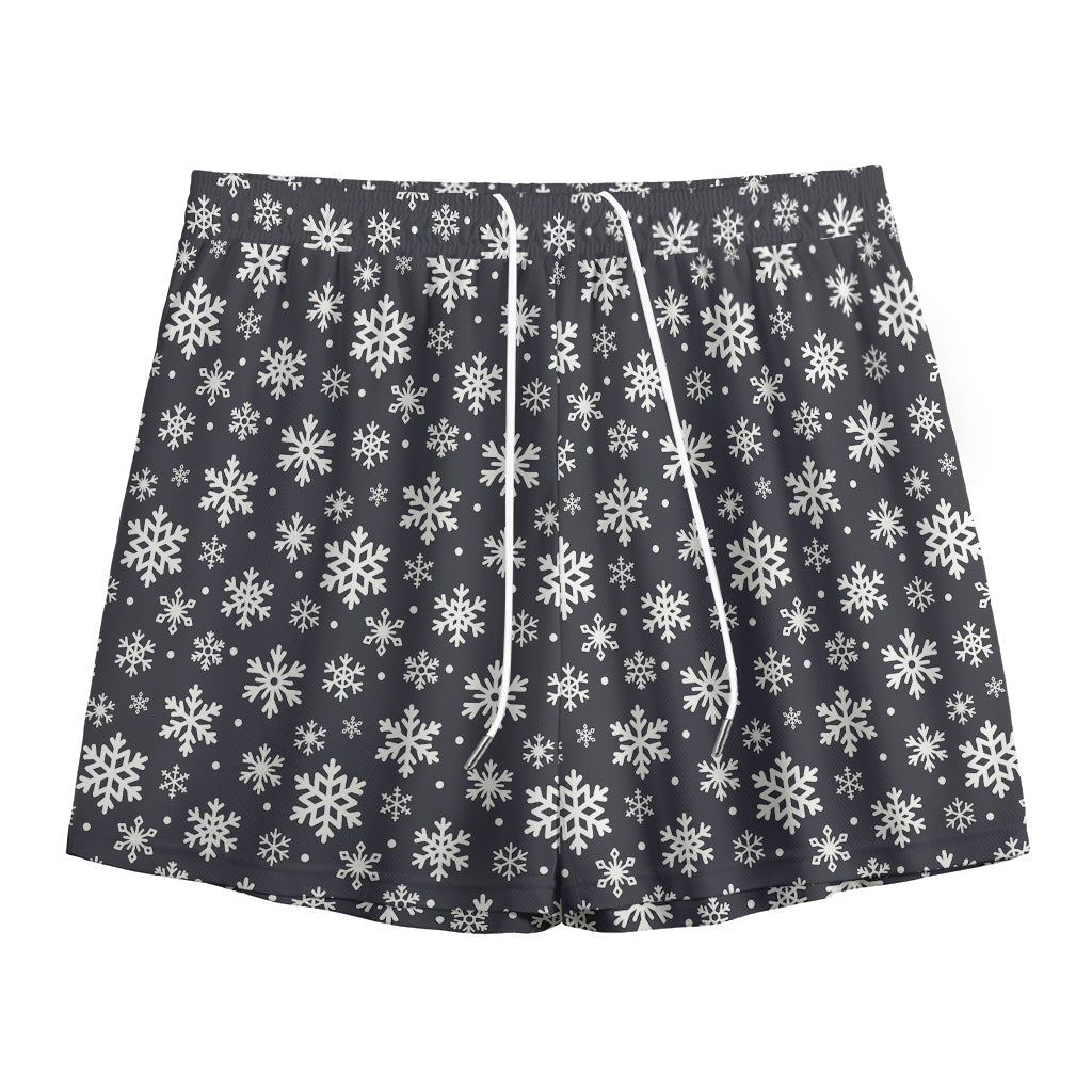 White And Grey Snowflake Pattern Print Mesh Shorts