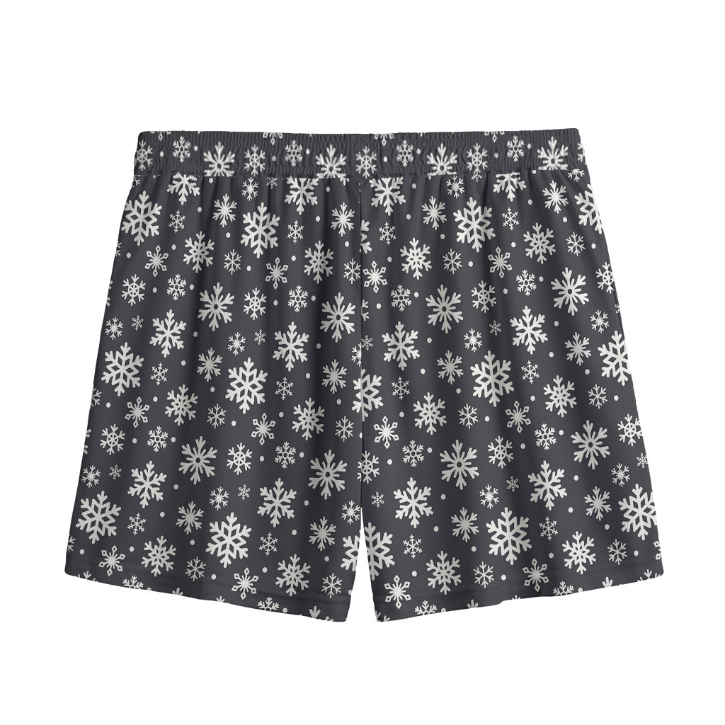 White And Grey Snowflake Pattern Print Mesh Shorts