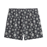 White And Grey Snowflake Pattern Print Mesh Shorts