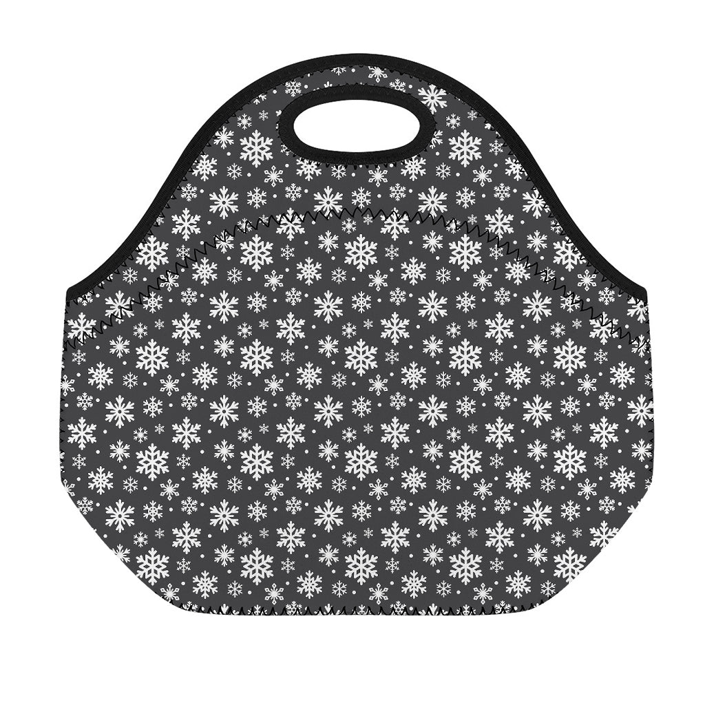 White And Grey Snowflake Pattern Print Neoprene Lunch Bag
