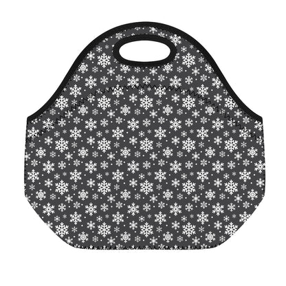 White And Grey Snowflake Pattern Print Neoprene Lunch Bag