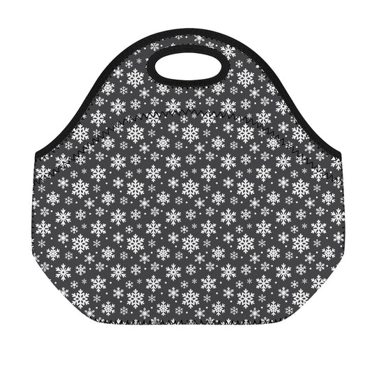 White And Grey Snowflake Pattern Print Neoprene Lunch Bag