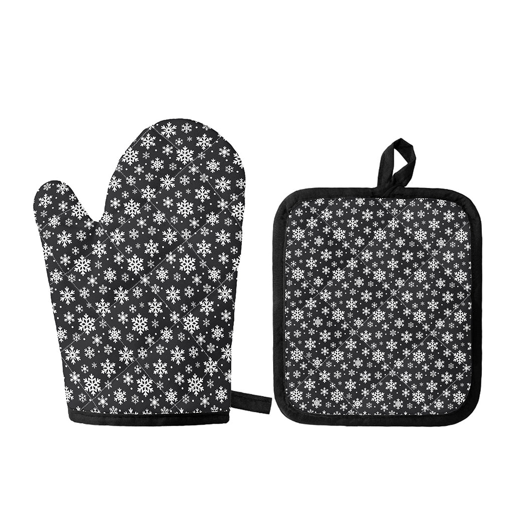 White And Grey Snowflake Pattern Print Oven Mitt And Pot Holder Set