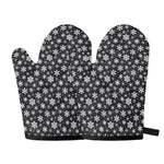 White And Grey Snowflake Pattern Print Oven Mitts