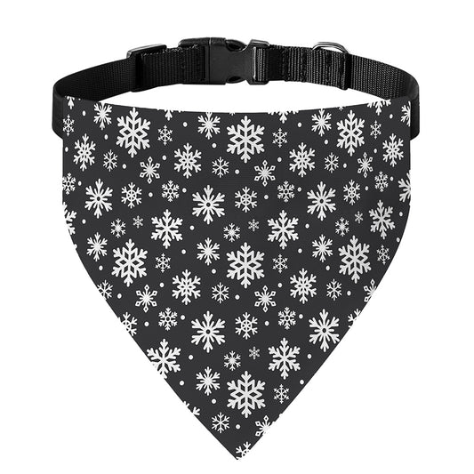 White And Grey Snowflake Pattern Print Over The Collar Dog Bandana