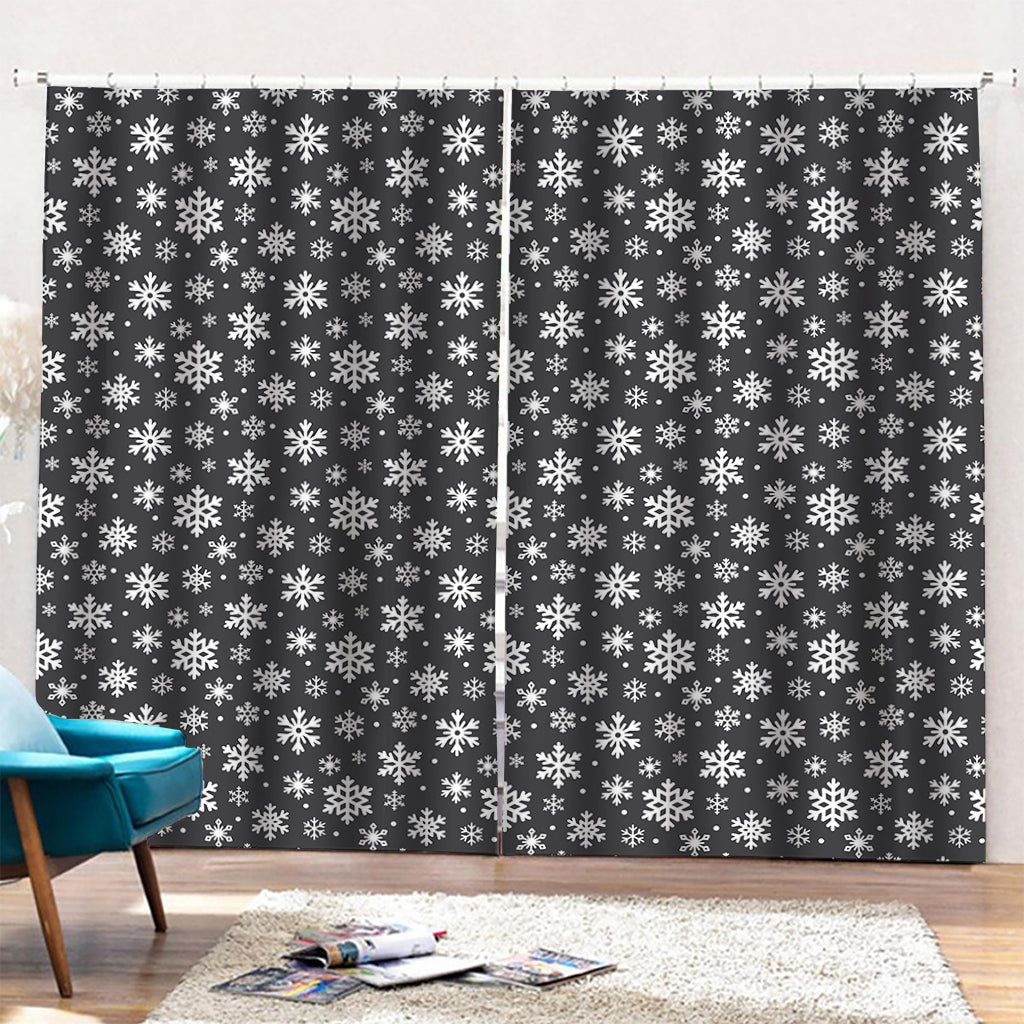 White And Grey Snowflake Pattern Print Pencil Pleat Curtains