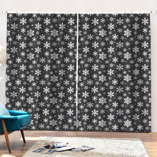 White And Grey Snowflake Pattern Print Pencil Pleat Curtains