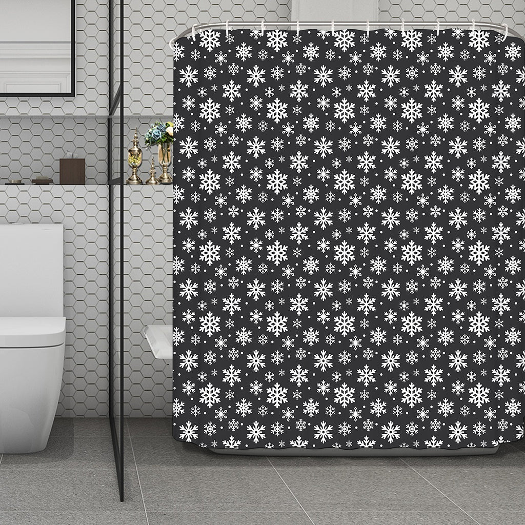White And Grey Snowflake Pattern Print Polyester Shower Curtain