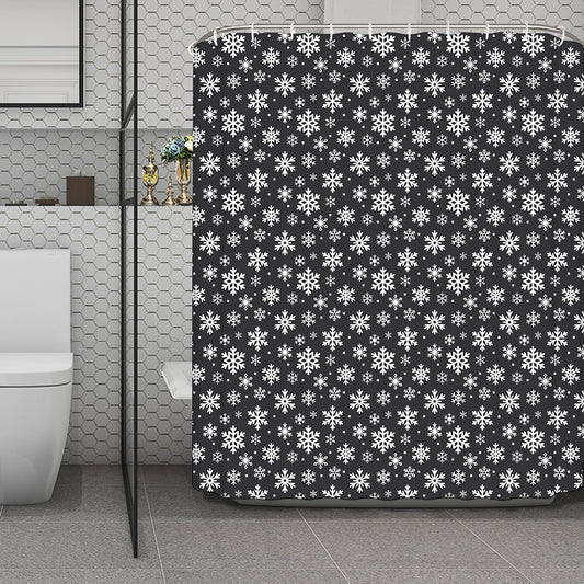 White And Grey Snowflake Pattern Print Polyester Shower Curtain