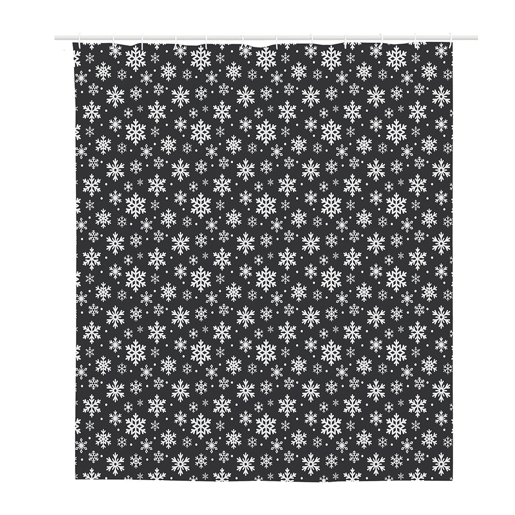 White And Grey Snowflake Pattern Print Polyester Shower Curtain