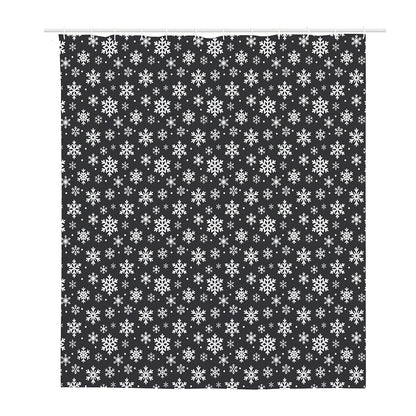 White And Grey Snowflake Pattern Print Polyester Shower Curtain