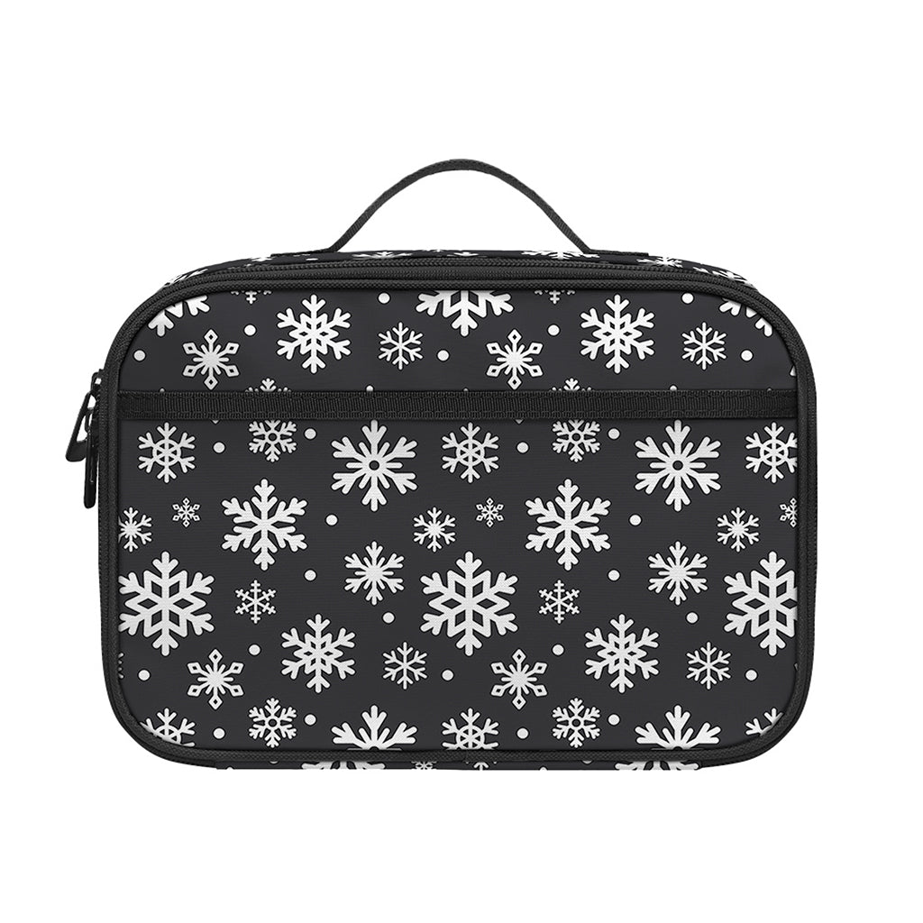 White And Grey Snowflake Pattern Print Portable Lunch Bag